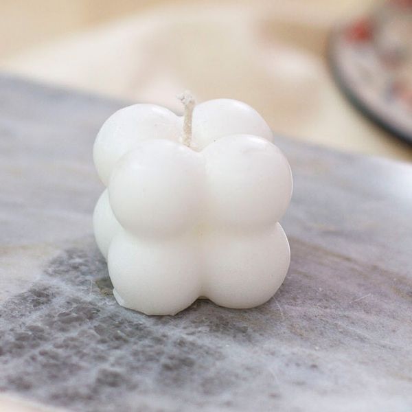 Alternate image for Minimalist Bubble-Shaped White Wax Candle from Mexico Quiet Bubbles