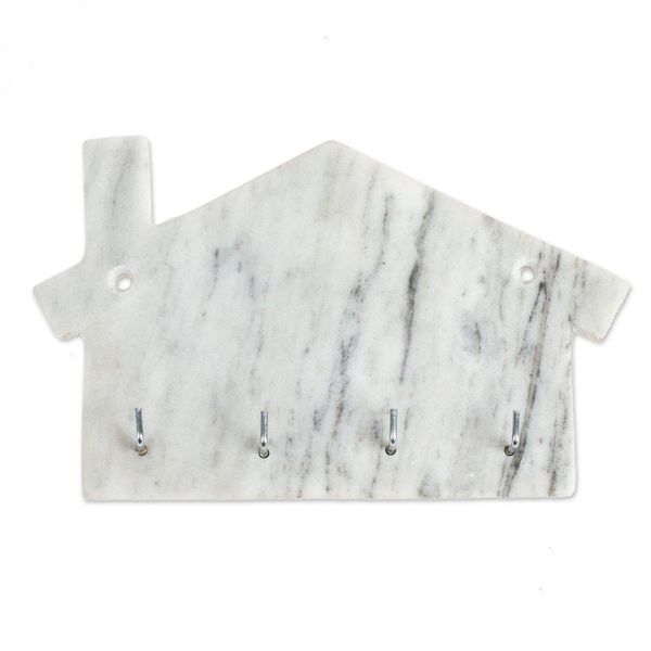 Alternate image for Minimalist House-Shaped White Marble Key Rack Homey Secrets