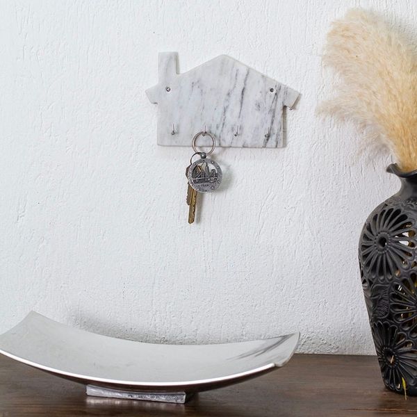 Alternate image for Minimalist House-Shaped White Marble Key Rack Homey Secrets