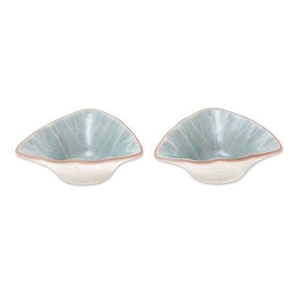 Alternate image for Triangular Celadon Green Ceramic Condiment Servers Pair Luxe Leaves in Green