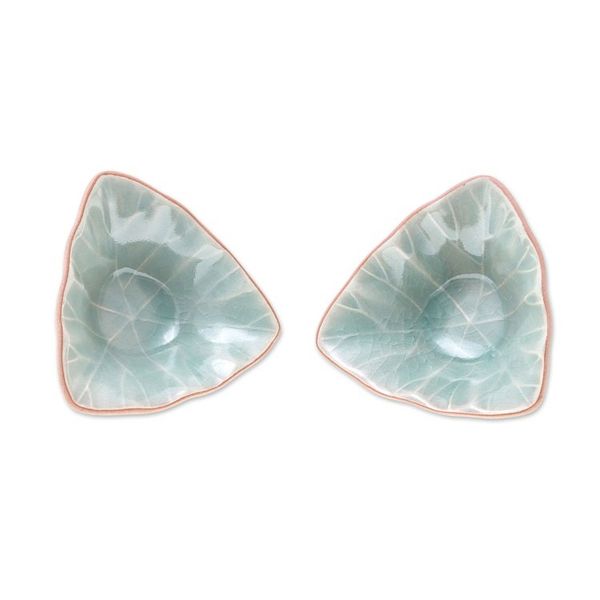 Alternate image for Triangular Celadon Green Ceramic Condiment Servers Pair Luxe Leaves in Green
