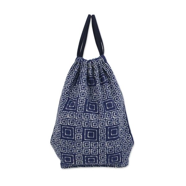 Alternate image for Indigo Blue Batik Cotton Square Motif Drawstring Backpack Indigo Maze