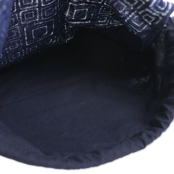Alternate image for Indigo Blue Batik Cotton Square Motif Drawstring Backpack Indigo Maze