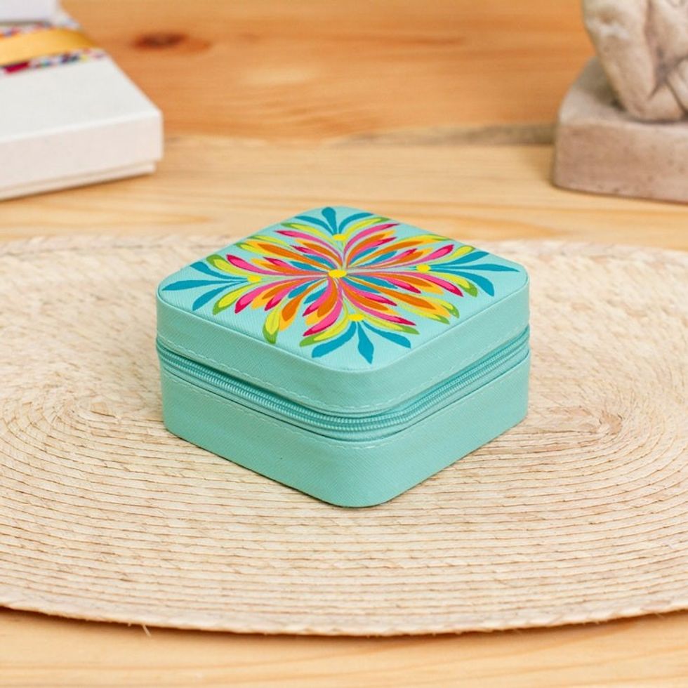 Spring-Themed Aloe Faux Leather Jewelry Box Made in Mexico 'Aloe Spring'