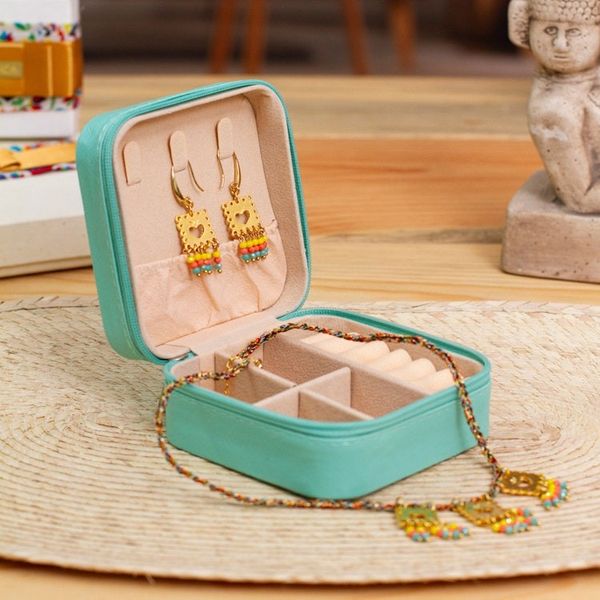 Alternate image for Spring-Themed Aloe Faux Leather Jewelry Box Made in Mexico Aloe Spring