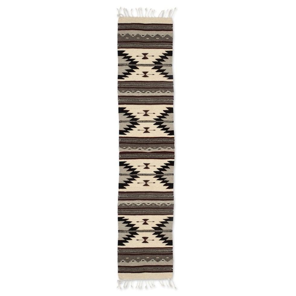 Hand-Loomed Geometric Zapotec Wool Table Runner in Wheat 'Wheat Thunders'