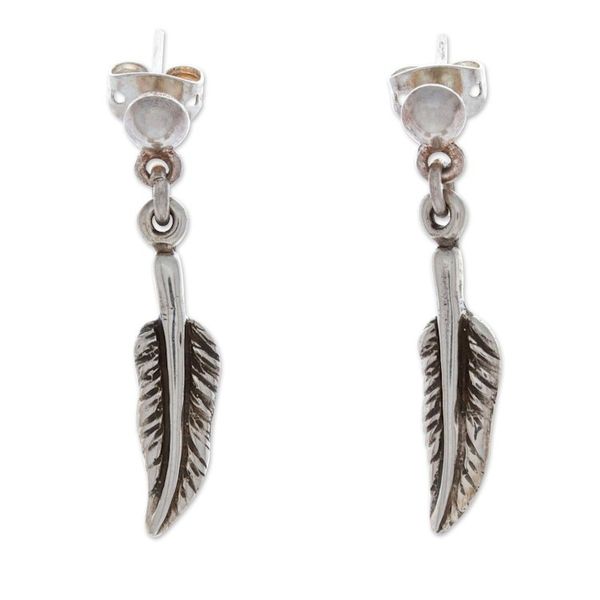 Alternate image for Artisan-Made Feather-Shaped Sterling Silver Dangle Earrings Feather Dance