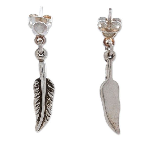 Alternate image for Artisan-Made Feather-Shaped Sterling Silver Dangle Earrings Feather Dance
