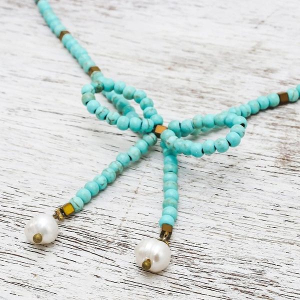 Alternate image for Calcite and Cultured Pearl Beaded Necklace Lovely Bow