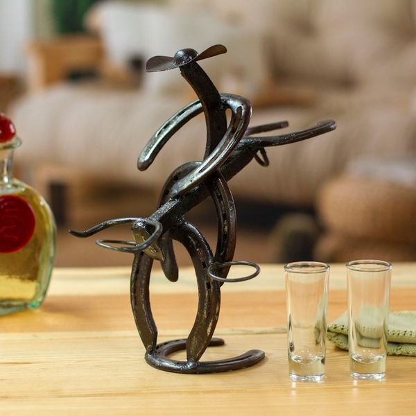Alternate image for Cowboy Bull Recycled Iron Tequila Glass Stand 2-Piece Set Cowboy Toast