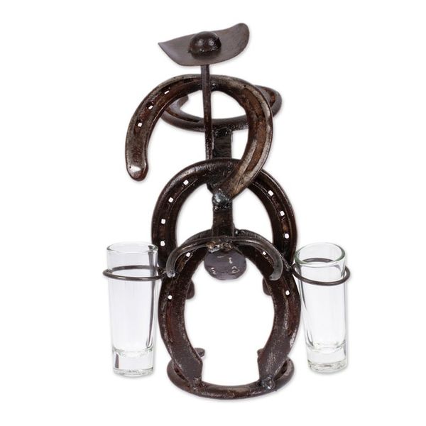 Alternate image for Cowboy Bull Recycled Iron Tequila Glass Stand 2-Piece Set Cowboy Toast