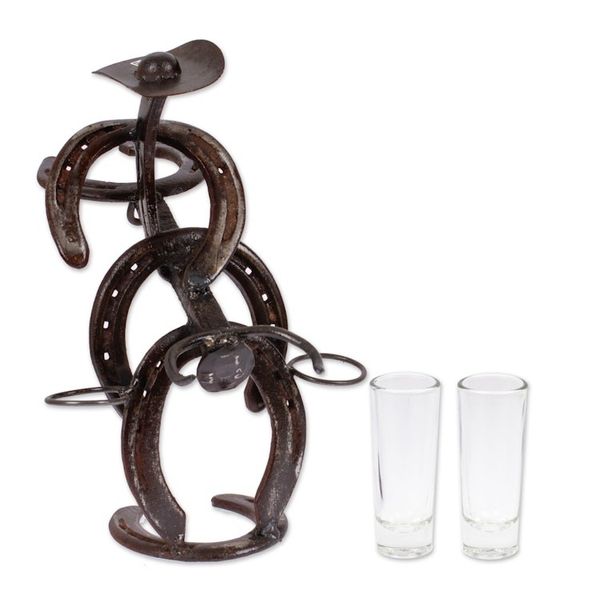 Alternate image for Cowboy Bull Recycled Iron Tequila Glass Stand 2-Piece Set Cowboy Toast