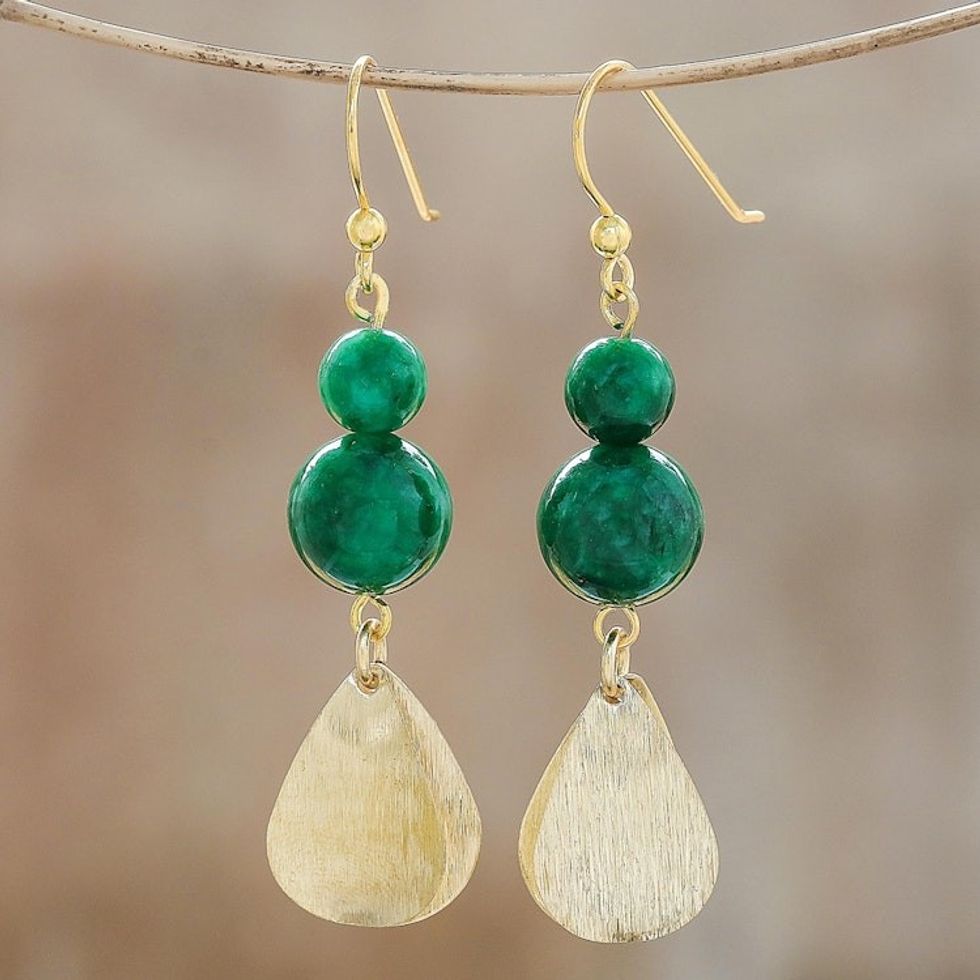 Green Quartz Beaded Dangle Earrings from Thailand 'Green Glimmer'