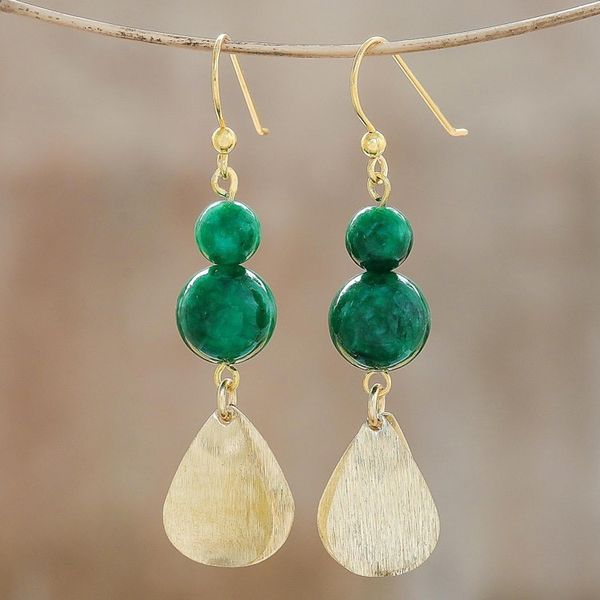 Alternate image for Green Quartz Beaded Dangle Earrings from Thailand Green Glimmer
