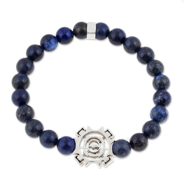 Alternate image for Mens Tigers Eye Stretch Bracelet with Silver Sun Pendant Blue Sublime Sun