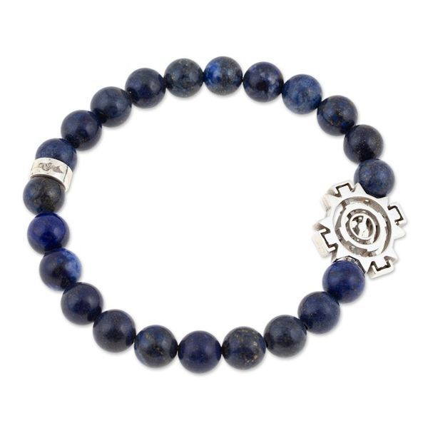 Alternate image for Mens Tigers Eye Stretch Bracelet with Silver Sun Pendant Blue Sublime Sun
