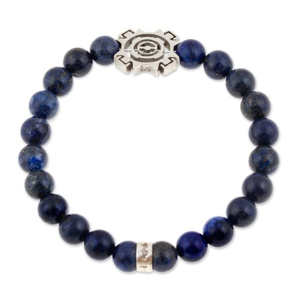 Alternate image for Mens Tigers Eye Stretch Bracelet with Silver Sun Pendant Blue Sublime Sun