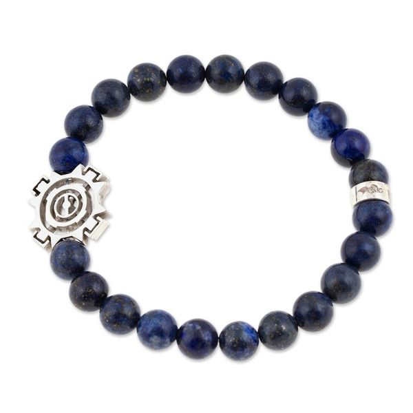 Alternate image for Mens Tigers Eye Stretch Bracelet with Silver Sun Pendant Blue Sublime Sun