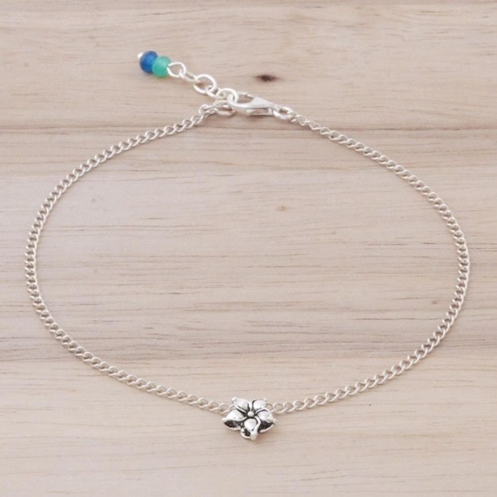 Handmade Sterling Silver and Quartz Floral Anklet 'Little Flower'