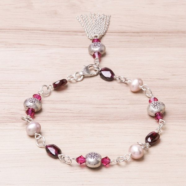 Alternate image for Garnet and Cultured Pearl Sterling Silver Charm Bracelet Tangy Sweet