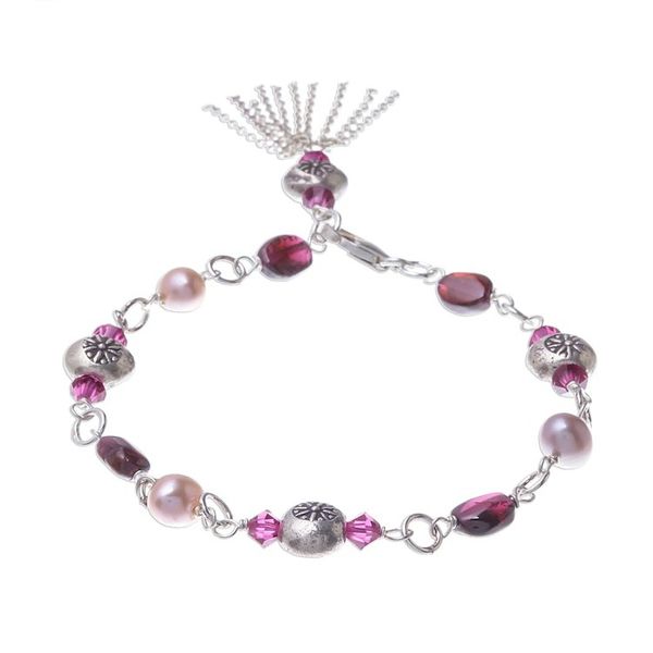 Alternate image for Garnet and Cultured Pearl Sterling Silver Charm Bracelet Tangy Sweet