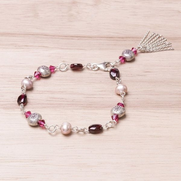 Alternate image for Garnet and Cultured Pearl Sterling Silver Charm Bracelet Tangy Sweet