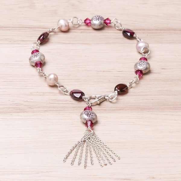 Alternate image for Garnet and Cultured Pearl Sterling Silver Charm Bracelet Tangy Sweet