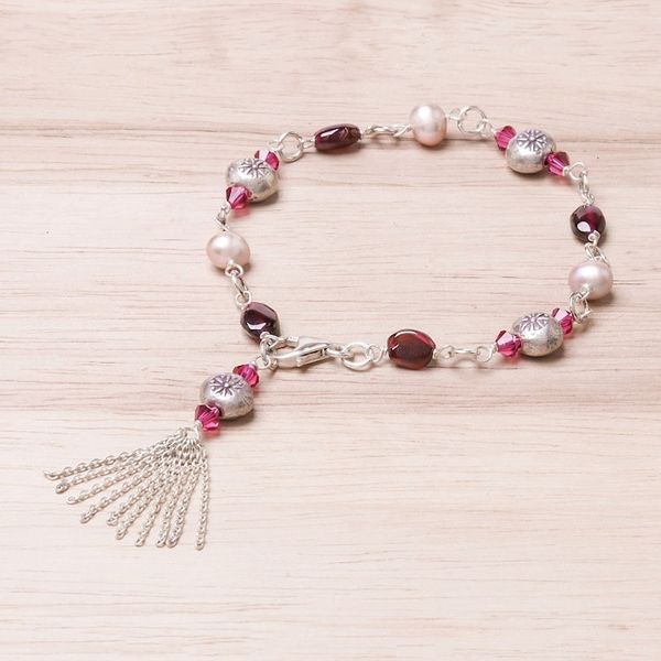 Alternate image for Garnet and Cultured Pearl Sterling Silver Charm Bracelet Tangy Sweet