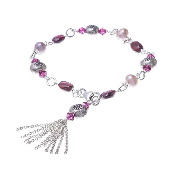 Alternate image for Garnet and Cultured Pearl Sterling Silver Charm Bracelet Tangy Sweet