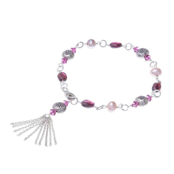 Alternate image for Garnet and Cultured Pearl Sterling Silver Charm Bracelet Tangy Sweet