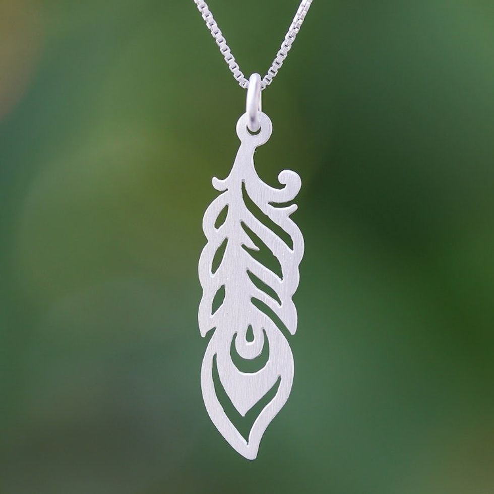 Sterling Silver Feather Pendant Necklace from Thailand 'Glamorous Feather'