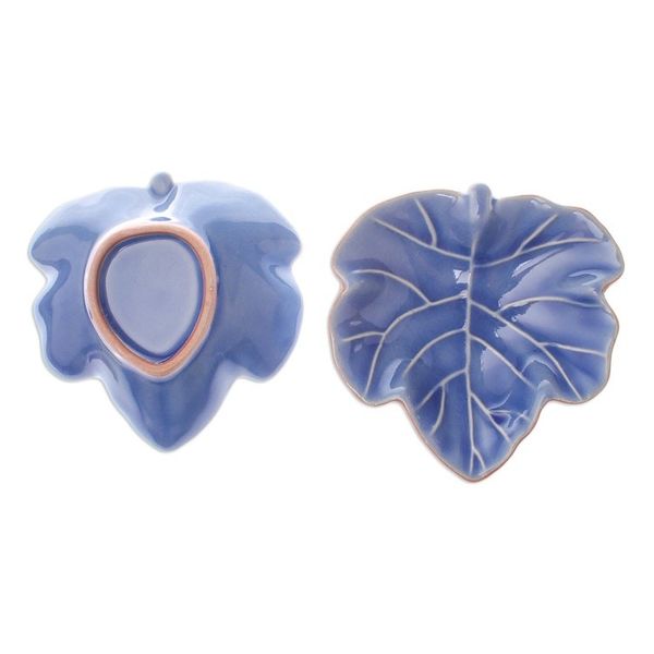 Alternate image for Leafy Blue Ceramic Appetizer Bowls from Thailand Pair Ivy Gourd