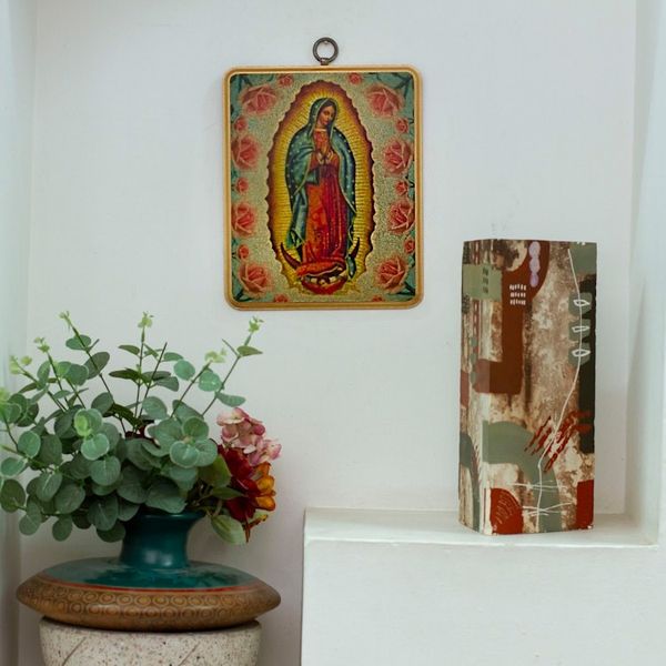 Alternate image for Our Lady of Guadalupe-Themed Decoupage on Wood Wall Plaque Our Lady of the Roses