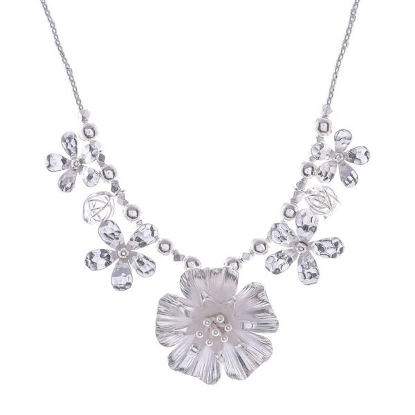 Alternate image for Floral Karen Silver Beaded Pendant Necklace from Thailand Glimmering Bouquet