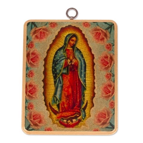 Alternate image for Our Lady of Guadalupe-Themed Decoupage on Wood Wall Plaque Our Lady of the Roses
