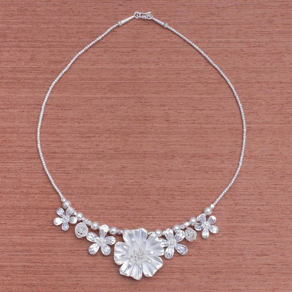Alternate image for Floral Karen Silver Beaded Pendant Necklace from Thailand Glimmering Bouquet