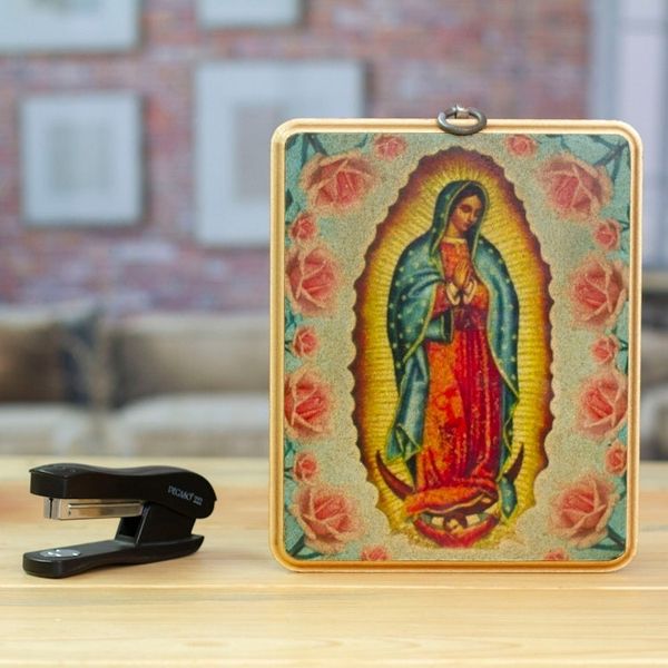 Alternate image for Our Lady of Guadalupe-Themed Decoupage on Wood Wall Plaque Our Lady of the Roses