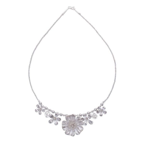 Alternate image for Floral Karen Silver Beaded Pendant Necklace from Thailand Glimmering Bouquet