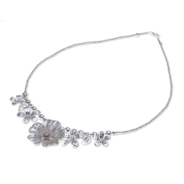 Alternate image for Floral Karen Silver Beaded Pendant Necklace from Thailand Glimmering Bouquet