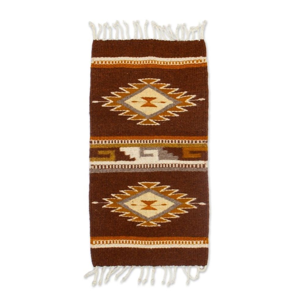 Traditional Redwood and Honey Zapotec 100 Wool Table Mat 'Redwood Gem'