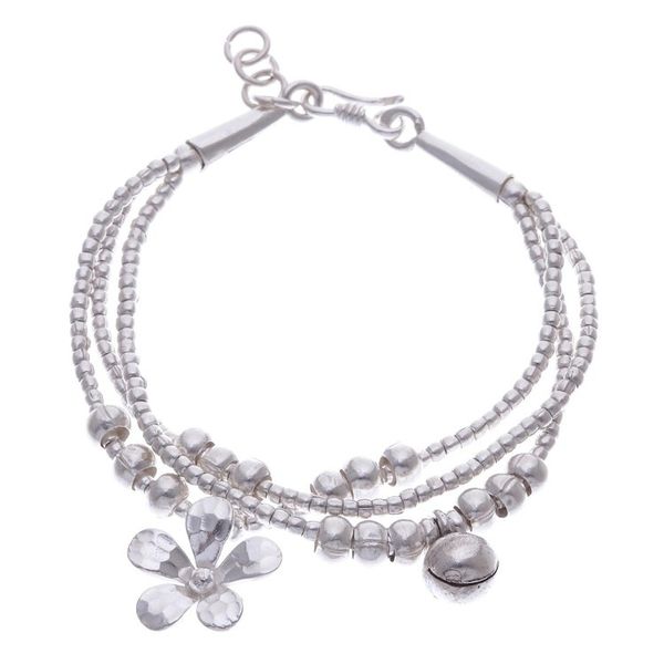 Alternate image for Thai Karen Hill Tribe Silver Floral Bracelet with a Bell Singing Blossom