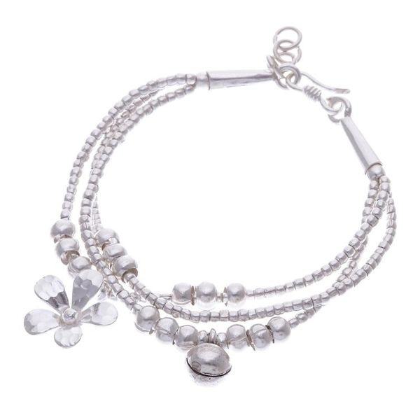 Alternate image for Thai Karen Hill Tribe Silver Floral Bracelet with a Bell Singing Blossom