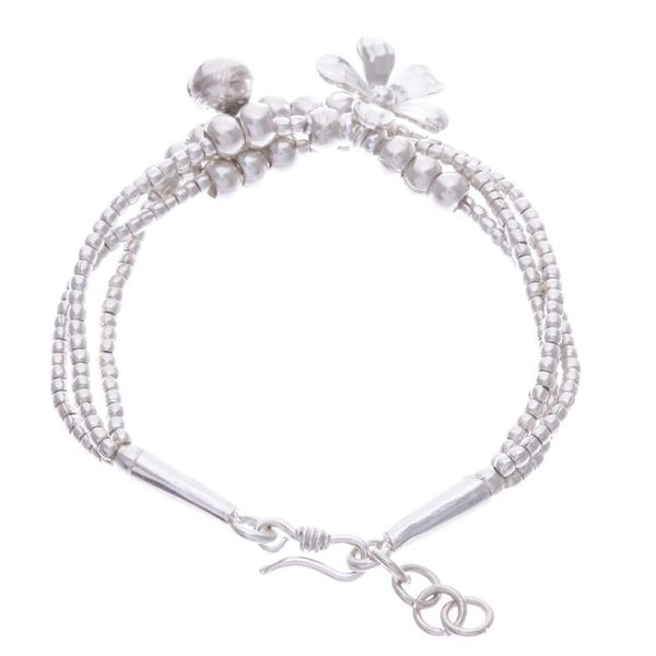 Alternate image for Thai Karen Hill Tribe Silver Floral Bracelet with a Bell Singing Blossom