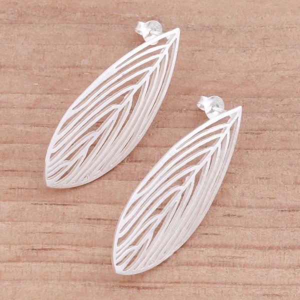 Alternate image for Leaf Earrings Handcrafted of Sterling Silver in Thailand Leaf Silhouette