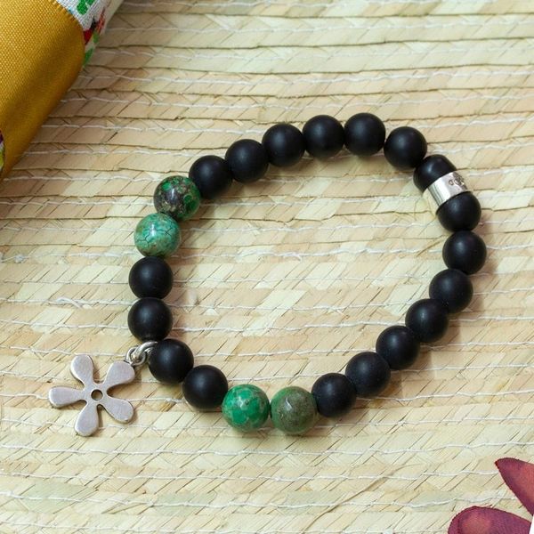 Alternate image for Onyx Reconstituted Turquoise Floral Stretch Charm Bracelet Flower Glam