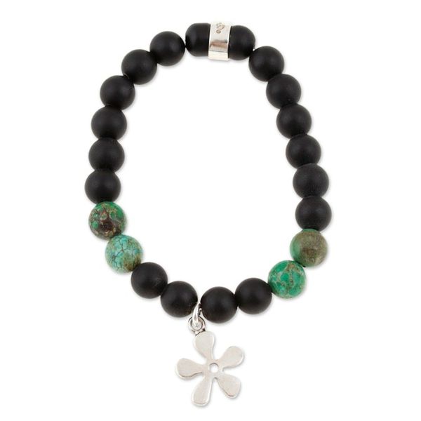 Alternate image for Onyx Reconstituted Turquoise Floral Stretch Charm Bracelet Flower Glam