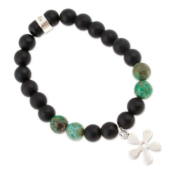 Alternate image for Onyx Reconstituted Turquoise Floral Stretch Charm Bracelet Flower Glam