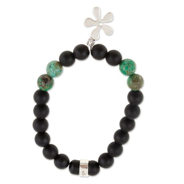 Alternate image for Onyx Reconstituted Turquoise Floral Stretch Charm Bracelet Flower Glam