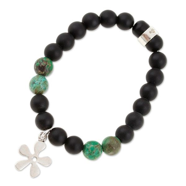 Alternate image for Onyx Reconstituted Turquoise Floral Stretch Charm Bracelet Flower Glam