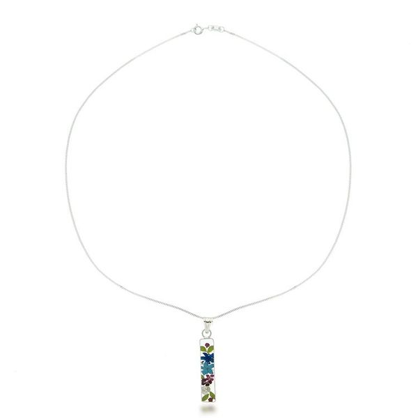 Alternate image for Silver Pendant Necklace with Resin-Preserved Natural Flowers Rectangular Glam